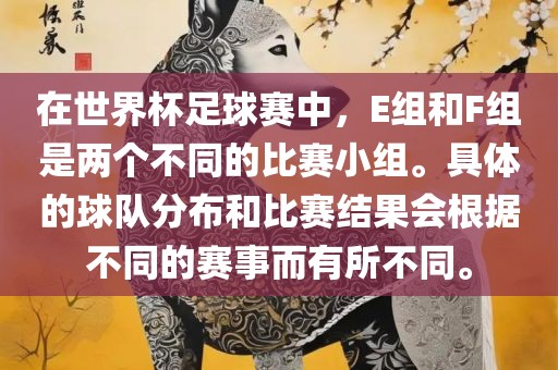在世界杯足球赛中，E组和F组是两个不同的比赛小组。具体的球队分布和比赛结果会根据不同的赛事而有所不同。漯河市盈旭机械设备有限公司