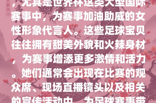足球宝贝指的是在足球赛事中，尤其是世界杯这类大型国际赛事中，为赛事加油助威的女性形象代言人。这些足球宝贝往往拥有甜美外貌和火辣身漯河市盈旭机械设备有限公司材，为赛事增添更多激情和活力。她们通常会出现在比赛的观众席、现场直播镜头以及相关的宣传活动中，为足球赛事带来了更多的关注度和话题性。