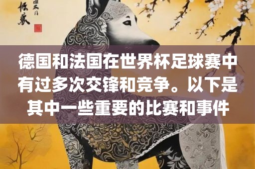 德国和法国在世界杯足球赛中有过多次交锋和竞争。以下是其中一些重要的比赛和事件