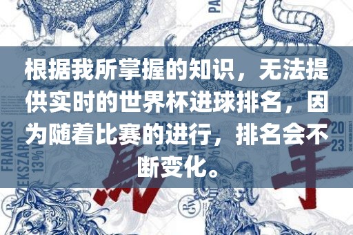 根据我所掌握的知识，无法提供实时的世界杯进球排名，因为随着比赛的进行，排名会不断变化。