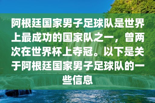 阿根廷国家男子足球队是世界上最成功的国家队之一，曾两次在世界杯上夺冠。以下是关于阿根廷国家男子足球队的一些信息