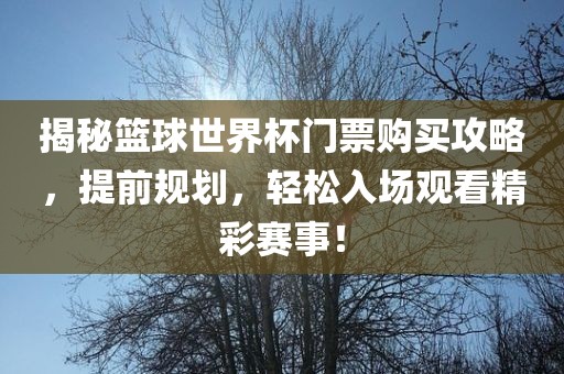 揭秘篮球世界杯门票购买攻略，提前规划，轻松入场观看精彩赛事！漯河市盈旭机械设备有限公司