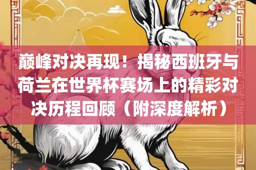 巅峰对决再现！揭秘西班牙与荷兰在世界杯赛场上的精彩对决历程回顾（附深度解析）漯河市盈旭机械设备有限公司