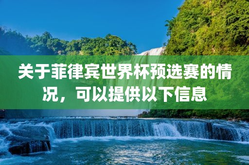 关于菲律宾世界杯预选赛的情况，可以提供以下信息