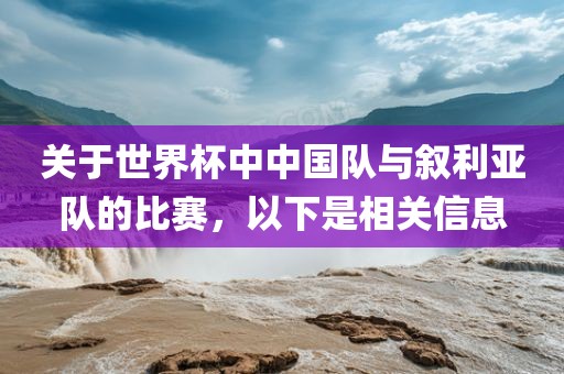 关于世界杯中中国队与叙利亚队的比漯河市盈旭机械设备有限公司赛，以下是相关信息