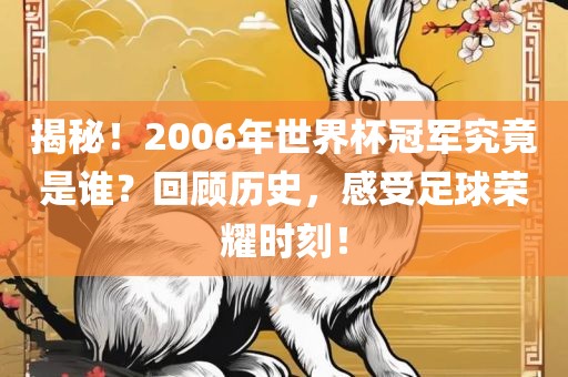 揭秘！2006年世界杯冠军究竟是谁漯河市盈旭机械设备有限公司？回顾历史，感受足球荣耀时刻！