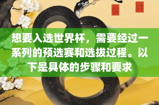 想要入选世界杯，需要经过一系列的预选赛和选拔过程。以下是具体的步骤和要求